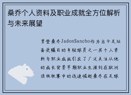 桑乔个人资料及职业成就全方位解析与未来展望
