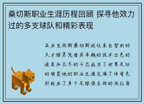 桑切斯职业生涯历程回顾 探寻他效力过的多支球队和精彩表现